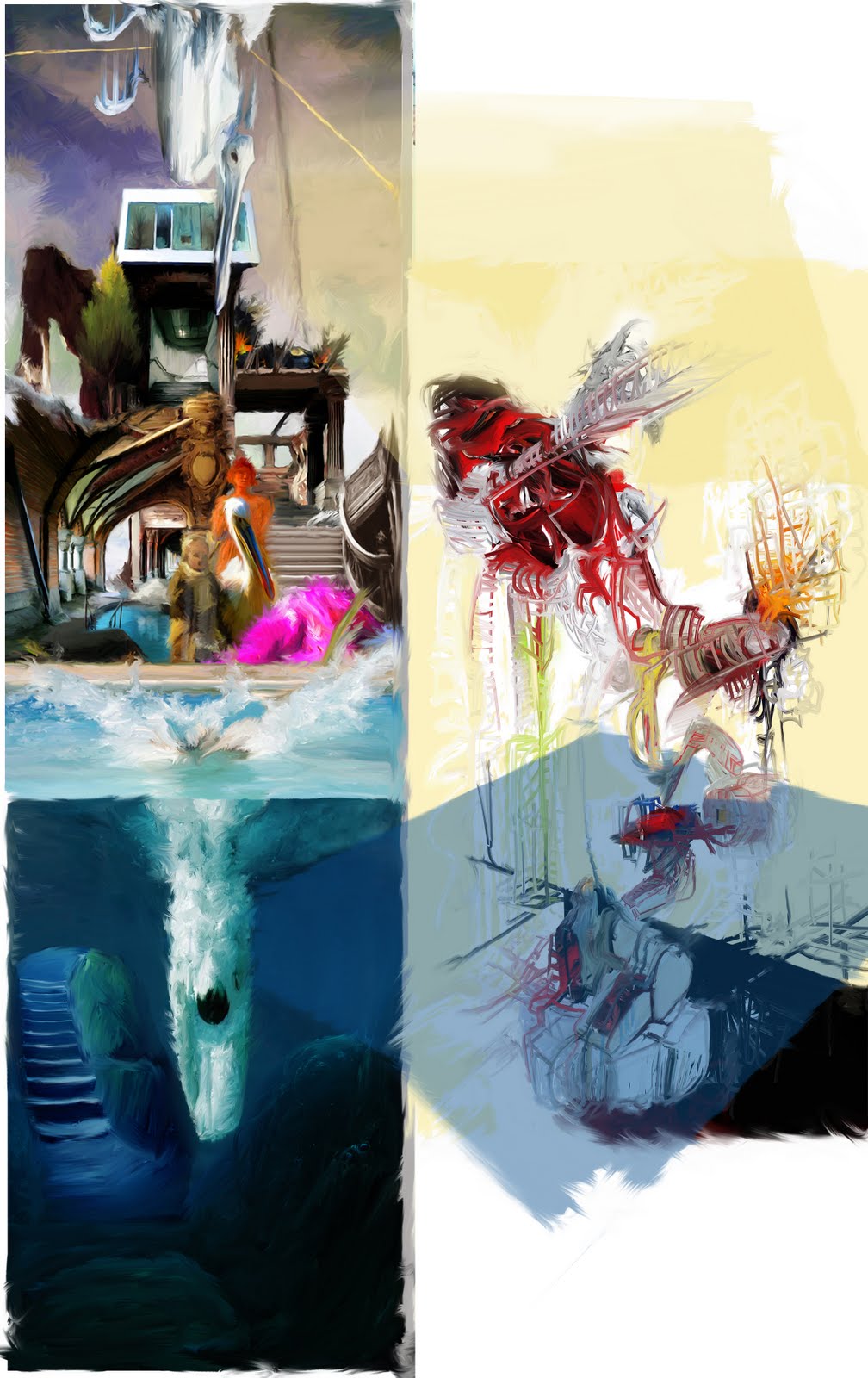 Dyptic series .Diving . digital/oil on cavas